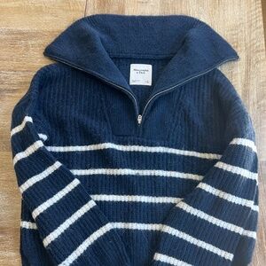Abercrombie & Fitch Navy and White Striped Half-Zip Sweater